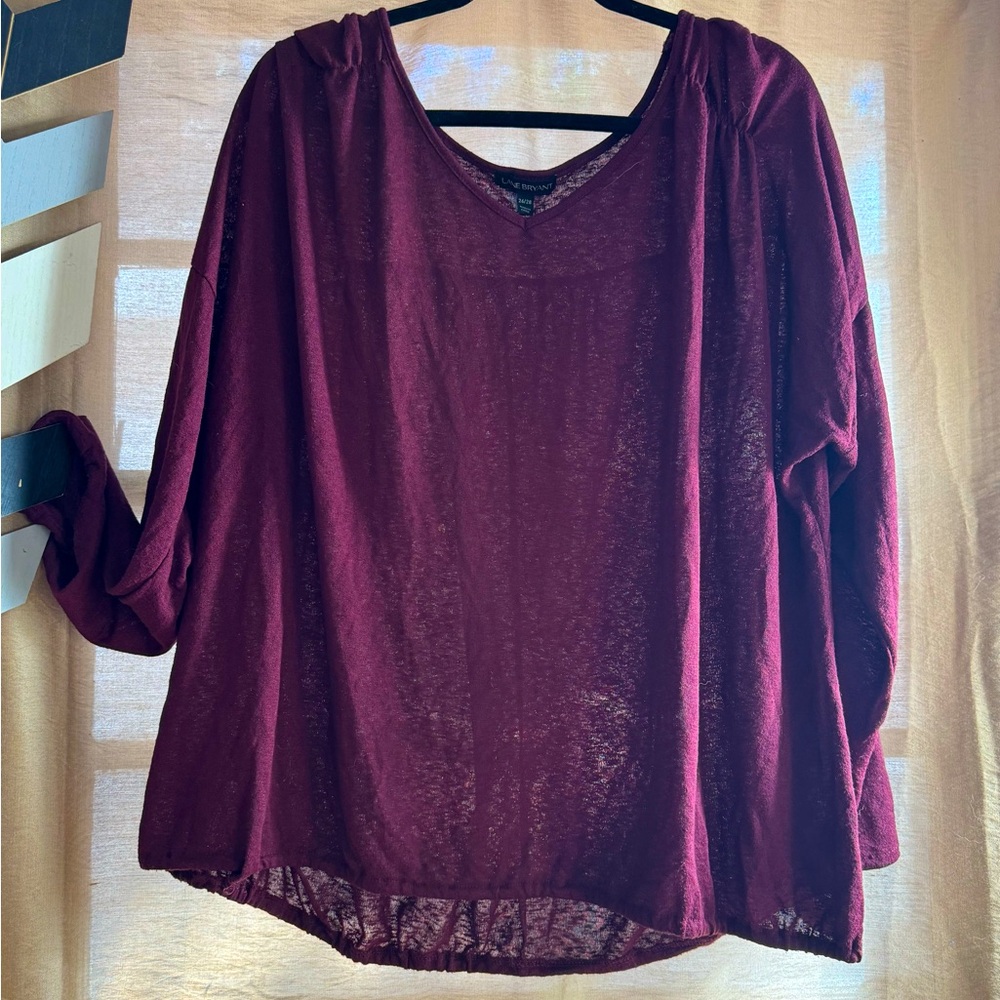 Lane Bryant Burgundy Sheer Long Sleeve Top 26/28 Plus Size